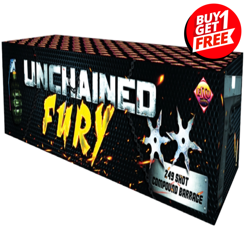 Unchained Fury Compound Barrage 249 Shot Latifs Fireworks 5721